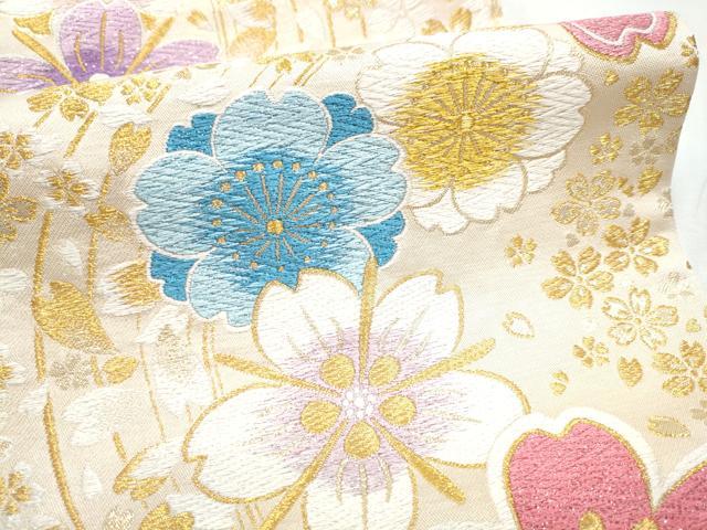平和屋着物●六通柄袋帯　舞桜文　金糸　正絹　逸品　CABC5485hy 平和屋着物○六通柄袋帯 舞桜文 金糸 正絹 逸品 CABC5485hy 【公式通販】