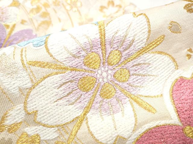 平和屋着物●六通柄袋帯　舞桜文　金糸　正絹　逸品　CABC5485hy 平和屋着物○六通柄袋帯 舞桜文 金糸 正絹 逸品 CABC5485hy 【公式通販】