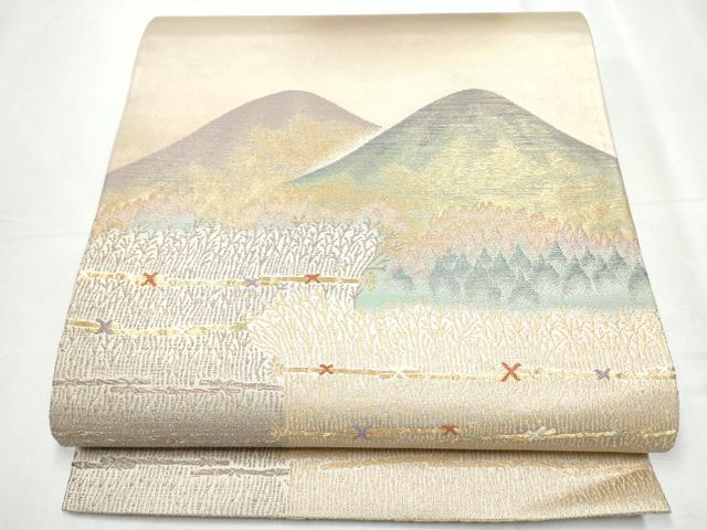 平和屋着物●太鼓柄袋帯　遠山樹林文　金糸　銀座おゝぎ屋扱い　正絹　逸品　CABC5524hy