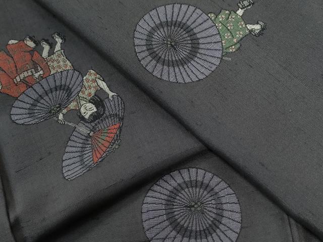 平和屋着物●京の名門・菱屋六右ェ門　紬　人物文　正絹　逸品　CABC6419yc