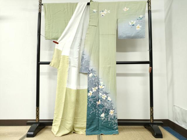 平和屋着物●訪問着　友禅　作家物　枝花文　暈し染め　正絹　逸品　未使用　CABC6427yc