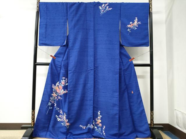 平和屋着物●訪問着　紬地　友禅　作家物　草花文　ロング丈　正絹　逸品　CABC6477yc