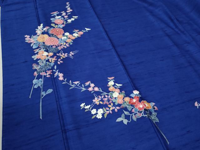 平和屋着物●訪問着　紬地　友禅　作家物　草花文　ロング丈　正絹　逸品　CABC6477yc_3