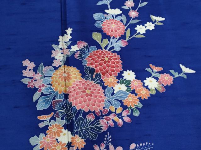 平和屋着物●訪問着　紬地　友禅　作家物　草花文　ロング丈　正絹　逸品　CABC6477yc_2