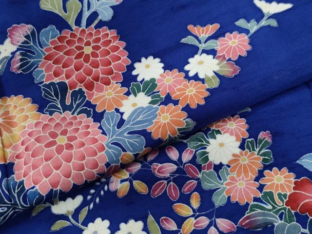 平和屋着物●訪問着　紬地　友禅　作家物　草花文　ロング丈　正絹　逸品　CABC6477yc_4