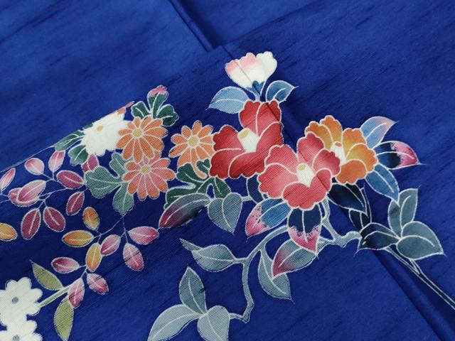 平和屋着物●訪問着　紬地　友禅　作家物　草花文　ロング丈　正絹　逸品　CABC6477yc_5