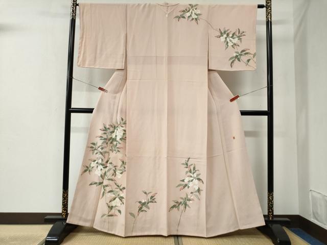 平和屋着物●訪問着　友禅　作家物　カトレア　鬼しぼ縮緬　正絹　逸品　未使用　CABC6497yc