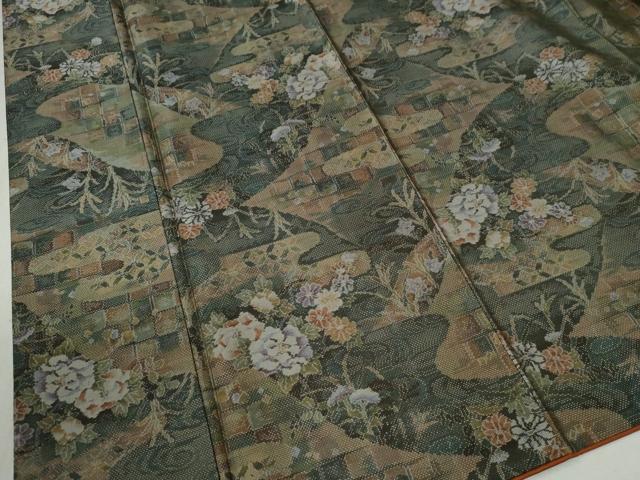 平和屋着物○本場大島紬 7マルキ 流水草花文 正絹 逸品 CABC6507yc