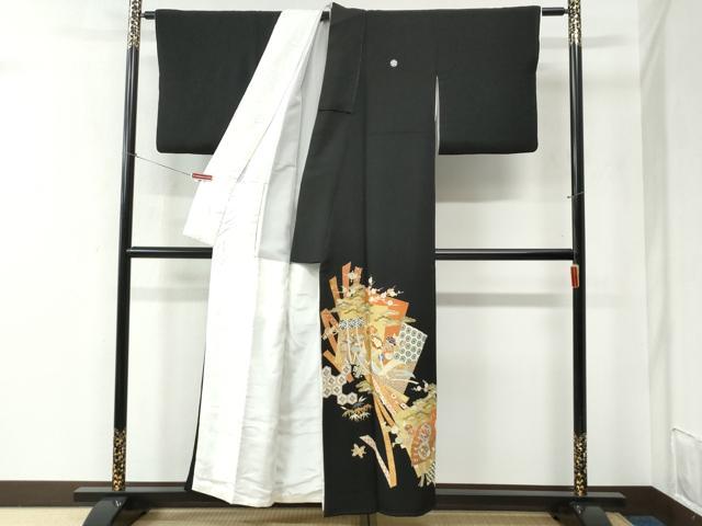 平和屋着物●創業460年・千總　黒留袖　駒刺繍　鬘帯色紙重ね鳳凰檜扇吉祥花文　金彩　正絹　逸品　CABC6515yc_1