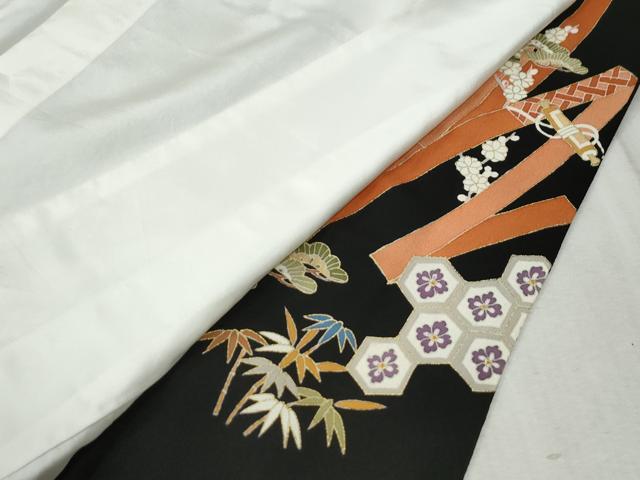 平和屋着物●創業460年・千總　黒留袖　駒刺繍　鬘帯色紙重ね鳳凰檜扇吉祥花文　金彩　正絹　逸品　CABC6515yc_8