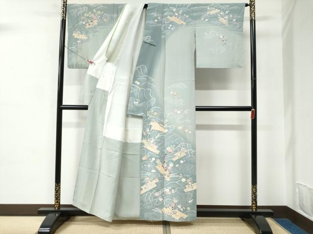 平和屋着物●訪問着　友禅　作家物　立波花筏文　暈し染め　正絹　逸品　CABC6529yc_1