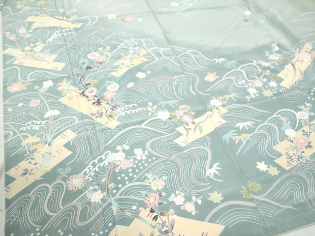 平和屋着物●訪問着　友禅　作家物　立波花筏文　暈し染め　正絹　逸品　CABC6529yc_3