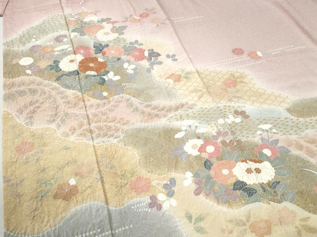 平和屋着物●訪問着　草花文　暈し染め　金彩　正絹　逸品　CABC6537yc_3