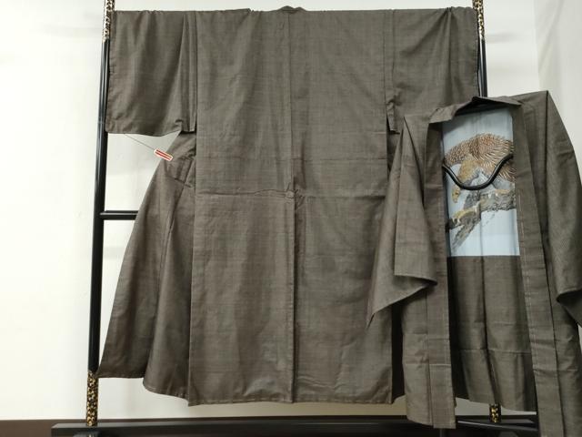 平和屋着物●男性　本場大島紬　アンサンブル　100亀甲　総詰め　羽裏：鷹　キングサイズ　正絹　逸品　未使用　CABC6549yc