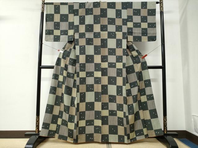 平和屋着物●上質な小紋　市松吉祥文　正絹　逸品　CABC6559yc_1