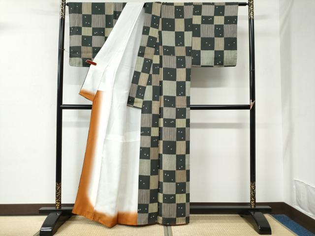 平和屋着物●上質な小紋　市松吉祥文　正絹　逸品　CABC6559yc_2