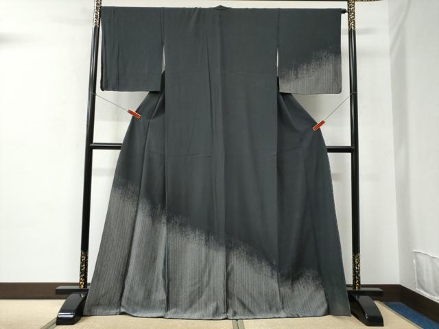 平和屋着物●訪問着　霞文　黒地　銀糸　ロング丈　正絹　逸品　CABC6567yc