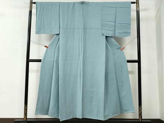平和屋着物●上質な色無地　寿光織　秋草地紋　白藍色　反端付き　正絹　逸品　CABC6574yc_1