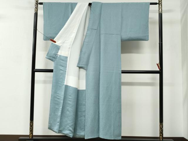 平和屋着物●上質な色無地　寿光織　秋草地紋　白藍色　反端付き　正絹　逸品　CABC6574yc_2