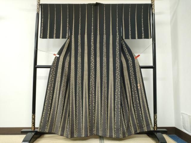 平和屋着物●京の名工　雛屋友禅　稲垣智司　訪問着　市松花唐草文　黒地　正絹　逸品　CABC6576yc