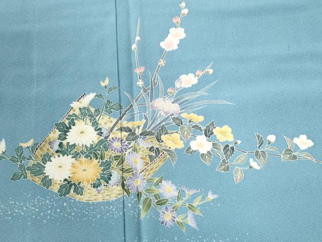 平和屋着物●訪問着　友禅　作家物　夢染里　草花文　反端付き　正絹　逸品　未使用　CABC6583yc 平和屋着物○訪問着 友禅 作家物 夢染里 草花文 反端付き 正絹 逸品 未