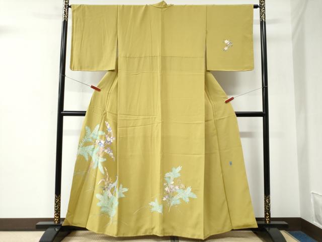 平和屋着物●本加賀友禅作家　岡本幸治　訪問着　鹿枝花文　正絹　逸品　未使用　CABC6646yc