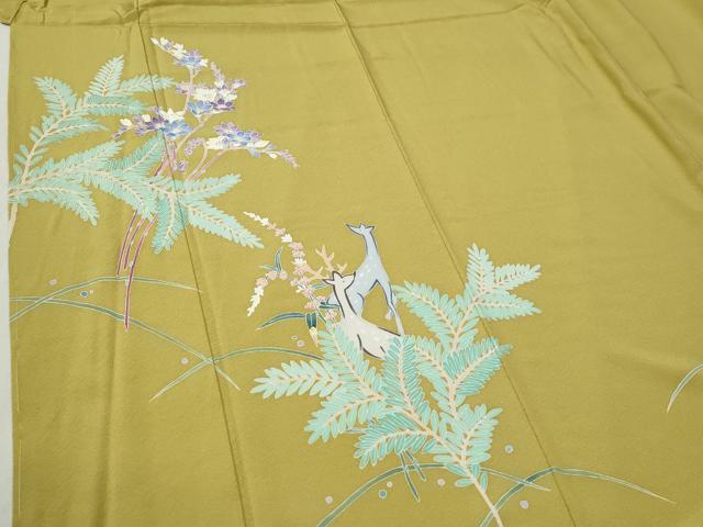 平和屋着物●本加賀友禅作家　岡本幸治　訪問着　鹿枝花文　正絹　逸品　未使用　CABC6646yc 平和屋着物○本加賀友禅作家 岡本幸治 訪問着 草花文 暈し染め 正絹