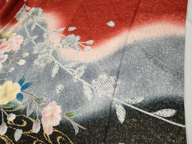 平和屋着物●豪華振袖　絞り　流水枝垂れ花文　暈し染め　金通し地　正絹　逸品　CABC6650yc_6