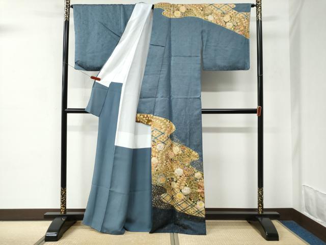 平和屋着物●越後十日町の一流染匠　桐屋・翠山工房　訪問着　臈纐纈師　辻が花　金通し地　正絹　逸品　CABC6652yc_1