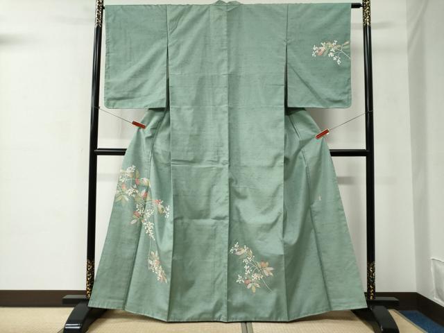 平和屋着物●本加賀友禅作家　柿本市郎　訪問着　白山紬　南天文　正絹　逸品　未使用　CABC6660yc 平和屋着物○本加賀友禅作家 柿本市郎 訪問着 白山紬 南天文 正絹 逸品