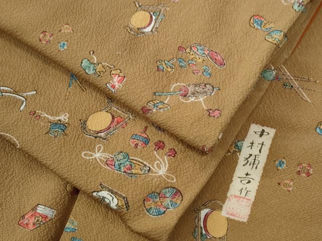 平和屋着物●上質な小紋　作家物　手描き　玩具文　鬼しぼ縮緬　阪急百貨店扱い　正絹　逸品　CABC6704yc