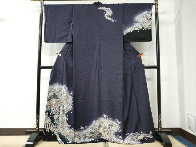 平和屋着物●訪問着　辻が花　暈し染め　銀通し地　ロング丈　正絹　逸品　未使用　CABC6723yc