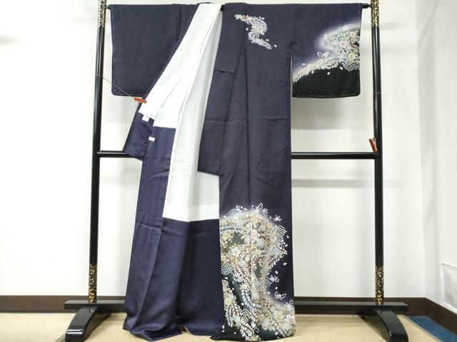 平和屋着物●訪問着　辻が花　暈し染め　銀通し地　ロング丈　正絹　逸品　未使用　CABC6723yc_1