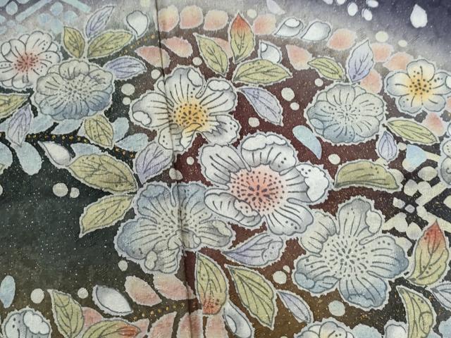 平和屋着物●訪問着　辻が花　暈し染め　銀通し地　ロング丈　正絹　逸品　未使用　CABC6723yc_2