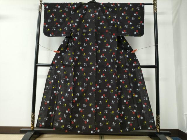 平和屋着物●久留米絣　単衣　草花文　綿　逸品　CABC6762yc_1