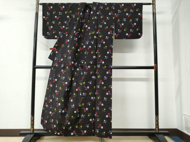 平和屋着物●久留米絣　単衣　草花文　綿　逸品　CABC6762yc_2