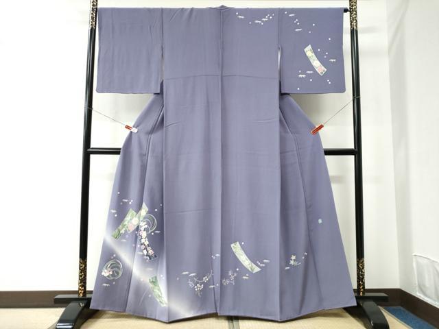 平和屋着物●本加賀友禅作家　松島由美　訪問着　短冊笹花文　暈し染め　京都きもの友禅扱い　正絹　逸品　CABC6792yc