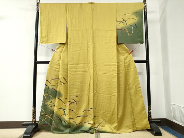 平和屋着物●染色作家　斉藤三才　訪問着　枝葉文　暈し染め　金彩　正絹　逸品　CABC6797yc