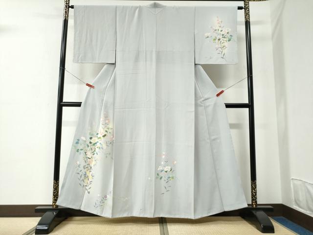 平和屋着物▽上質な紬　単衣　草花文　正絹　逸品　AABC6782jh 平和屋着物▽上質な紬 単衣 草花文 正絹 逸品 AABC6782jhの通販はau