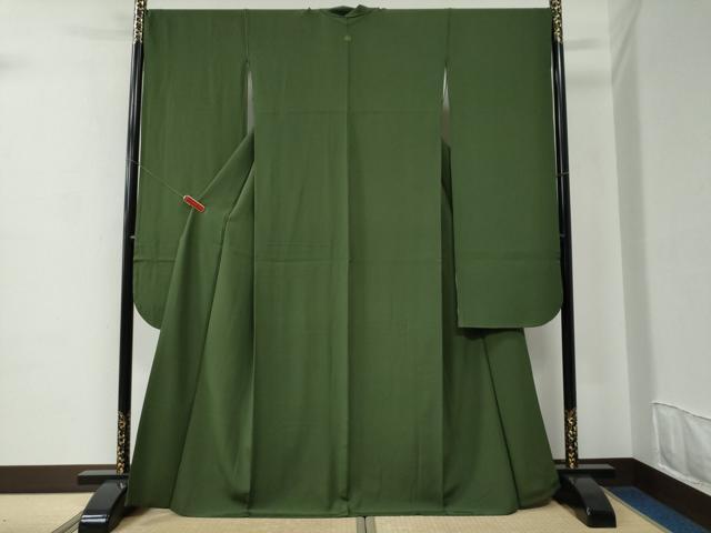 平和屋着物●豪華振袖　色無地　老竹色　正絹　逸品　CABC6828yc