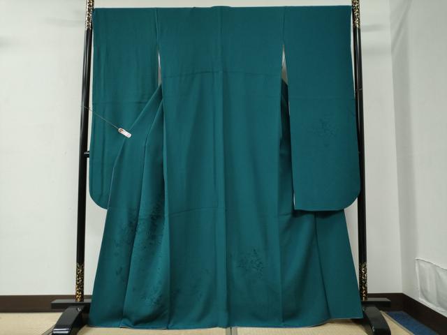 平和屋着物●中国三大刺繍　スワトウ刺繍　総刺繍　振袖　色無地　扇面吉祥草花文　鉄色　正絹　逸品　CABC6836yc