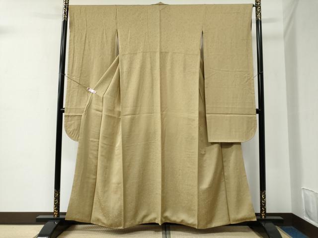 平和屋着物●豪華振袖　色無地　草花地紋　枯色　正絹　逸品　CABC6837yc