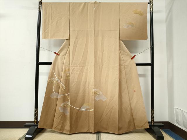 平和屋着物●人間国宝　福田喜三郎　中国三大刺繍　相良刺繍　訪問着　地紙花文　暈し染め　金糸　正絹　逸品　CABC6846yc