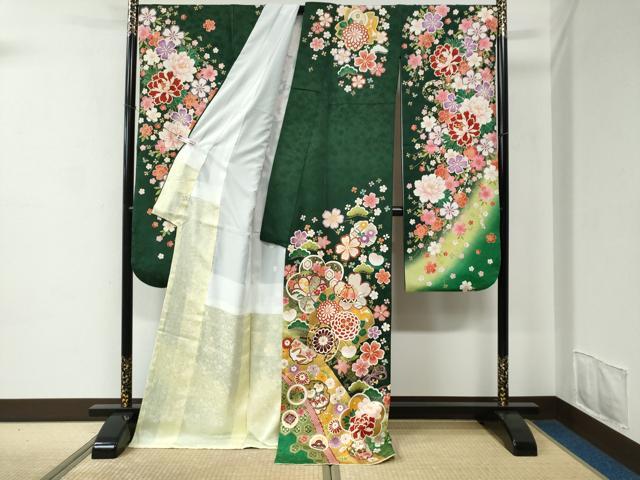 平和屋着物●豪華振袖　駒刺繍　雪輪毬牡丹花文　暈し染め　金彩　正絹　逸品　CABC6864yc_3