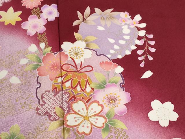 平和屋着物●豪華振袖　雪輪毬舞桜文　ラメ糸　暈し染め　金彩　正絹　逸品　CABC6869yc 平和屋着物○豪華振袖 雪輪毬舞桜文 ラメ糸 暈し染め 金彩 正絹 逸品