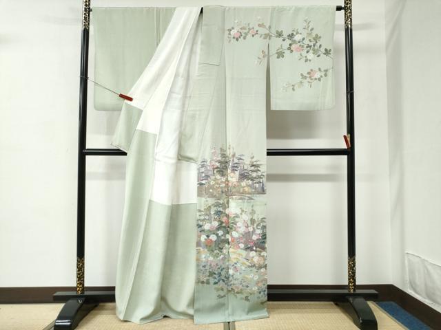 平和屋着物●訪問着　友禅　風景草花文　暈し染め　無落款　正絹　逸品　CABC6871yc 平和屋着物○訪問着 友禅 風景草花文 暈し染め 無落款 正絹 逸品