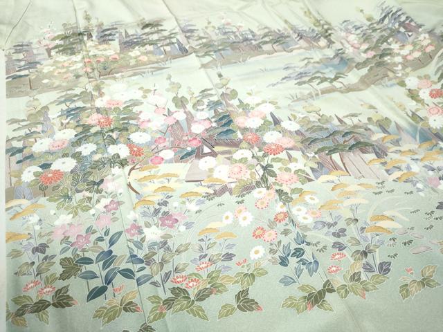 平和屋着物●訪問着　友禅　風景草花文　暈し染め　無落款　正絹　逸品　CABC6871yc 平和屋着物○訪問着 友禅 風景草花文 暈し染め 無落款 正絹 逸品