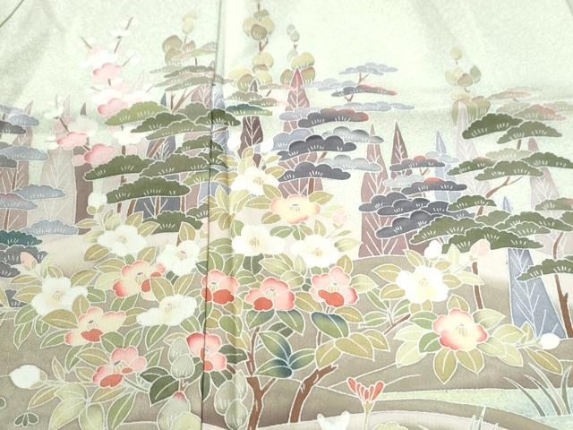 平和屋着物●訪問着　友禅　風景草花文　暈し染め　無落款　正絹　逸品　CABC6871yc 平和屋着物○訪問着 友禅 風景草花文 暈し染め 無落款 正絹 逸品