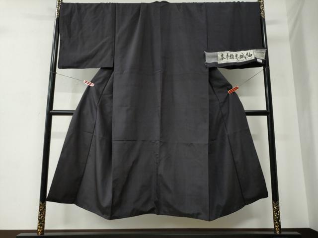 平和屋着物●男性　本手紡赤城紬　色無地　深紫色　証紙付き　キングサイズ　正絹　逸品　CABC6903yc_1