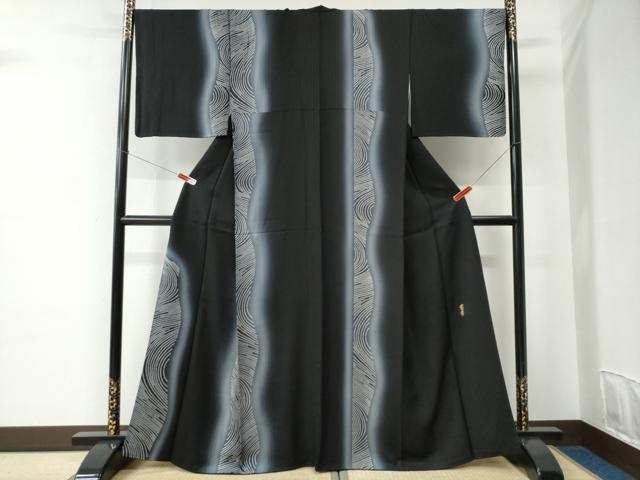 平和屋着物●世界的ファッションデザイナー　山本寛斎　kansaiブランド　訪問着　鹿の子吉祥文　暈し染め　黒地　正絹　逸品　CABC6906yc